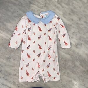 Stitchy Fish rockets long sleeve collared onesie 9m